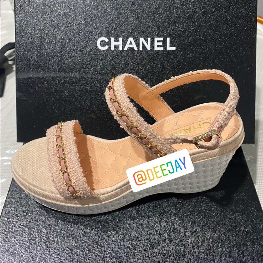 Chanel Pink Tweed Wedge